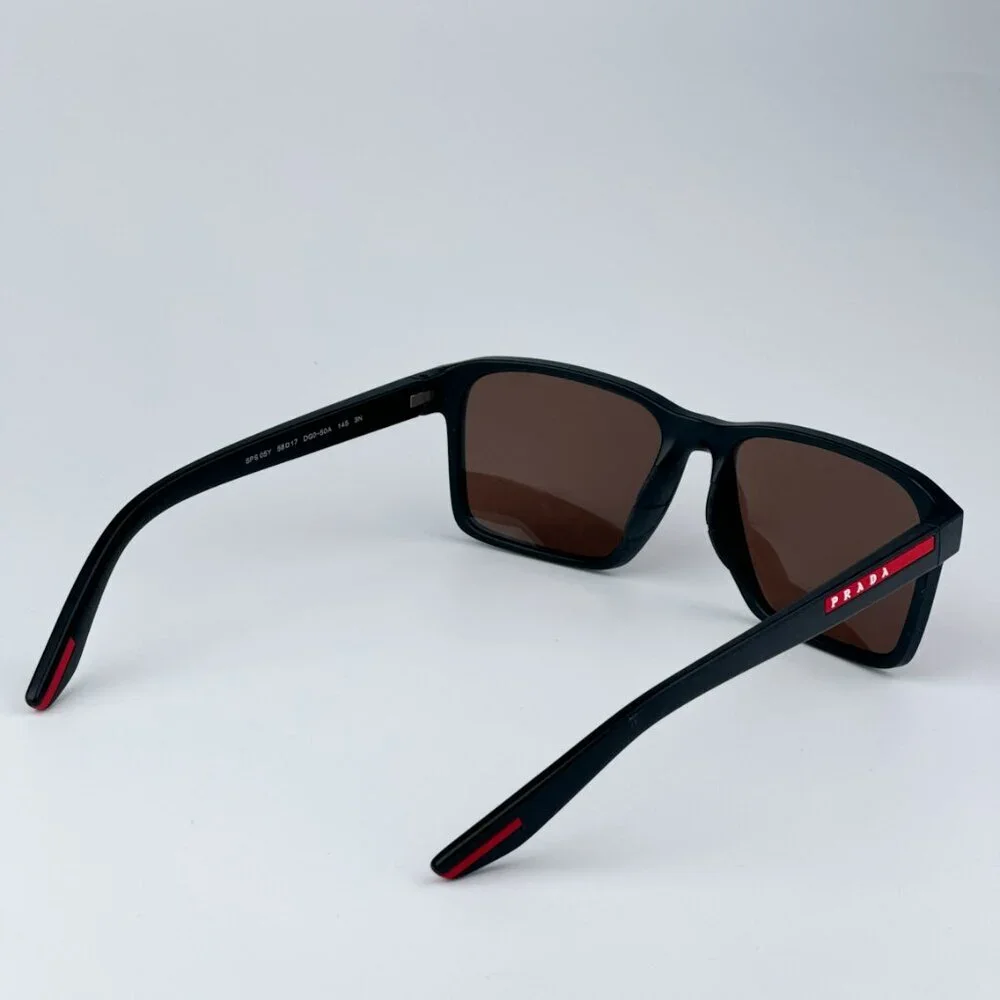 Prada Linea Rossa PS05YS DG050A BRAND NEW Sunglasses Black Rubber Brown Unisex